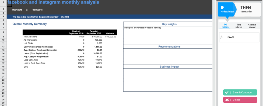 Spreadsheet SMS action